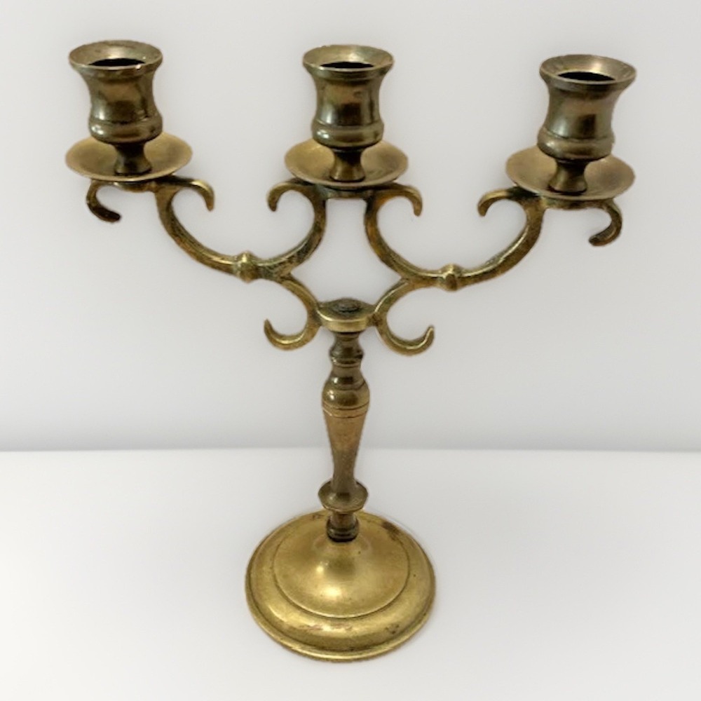 Vintage Brass 3 Arm Candelabra Candle Holder Hollywood Regency Decor Retro Alter